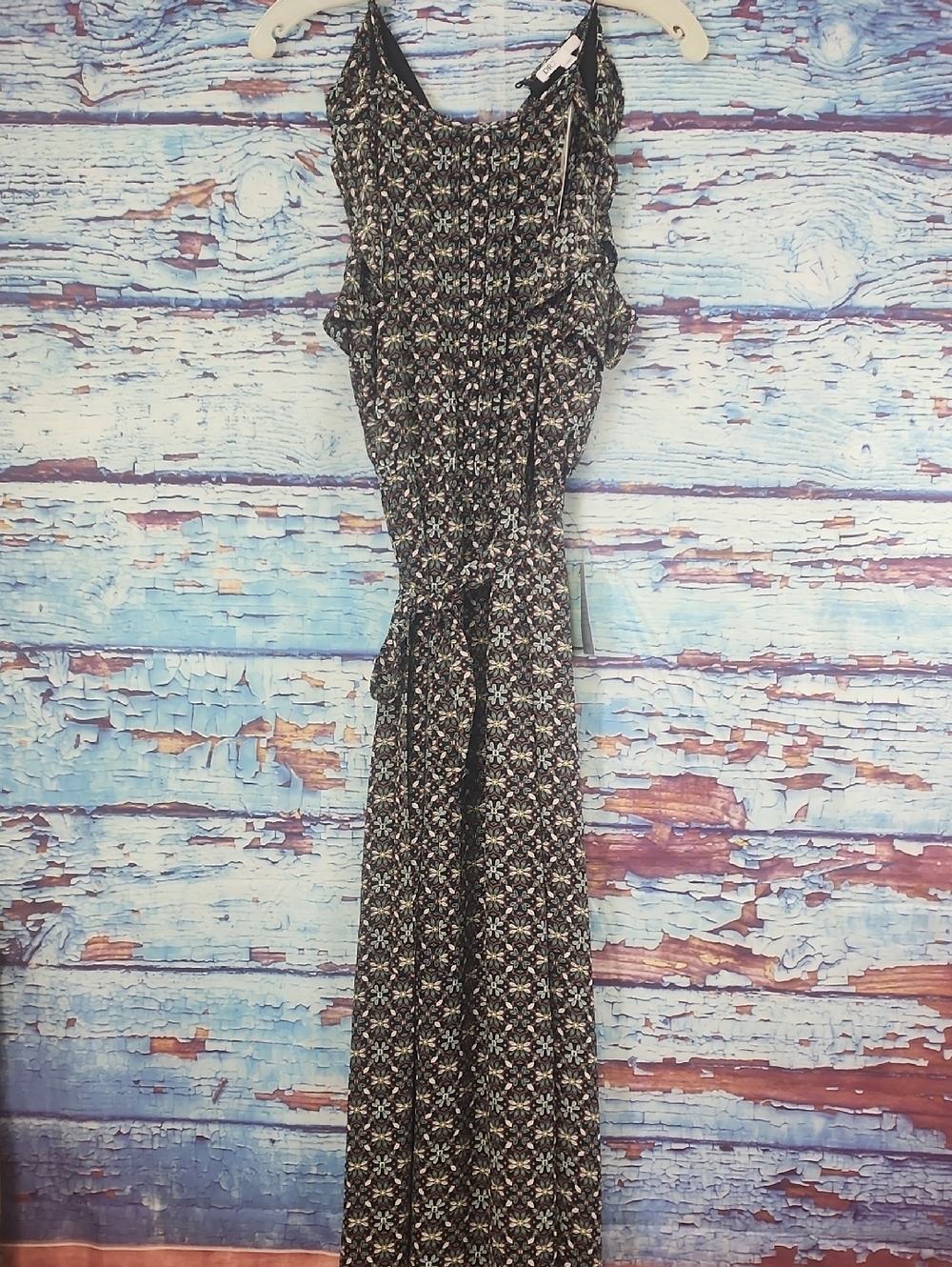 DR2 Black Maxi Dress with Cream & Green Floral Print